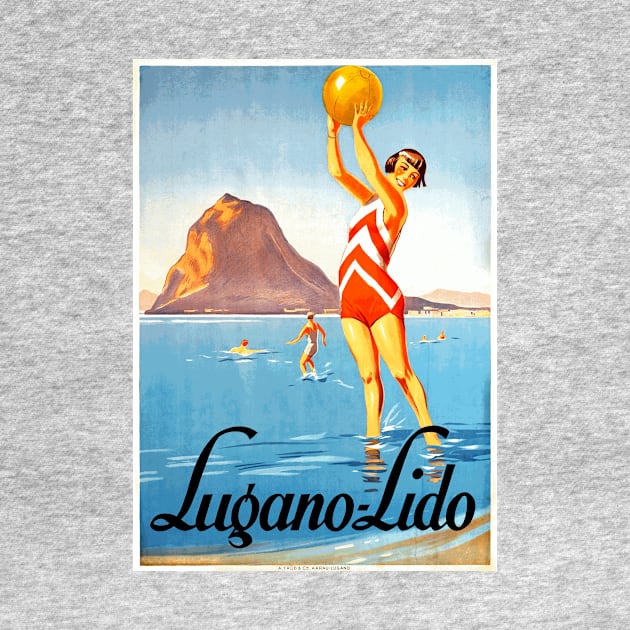 Vintage Travel Poster - The Beach at Lugano, Switzerland by Naves